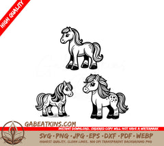 Three Horses On A White Background SVG - Cute Vector Illustration Images of Horses for Coloring SVG