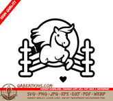 A Horse Jumping Over A Fence SVG - Cute cartoon white horse jumping over a fence vector illustration SVG
