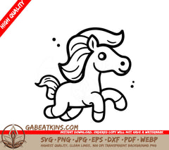 A Horse With A Long Mane SVG - Cute hand drawn doodle horse Cartoon vector illustration SVG
