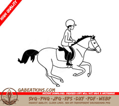 A Man Riding A Horse SVG - Cute monochrome vector print of a young athlete and pony Hand drawn vector illustration for tshirts posters cards SVG