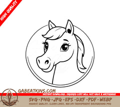 A Horses Head In A Circle SVG - Cute vector illustration Horse colouring page for kids SVG