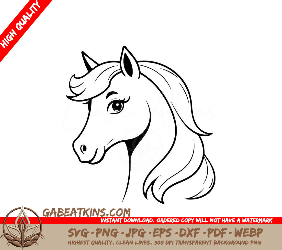 A Unicorns Head SVG - Cute vector illustration Horse doodle black and white for kids page SVG