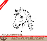 A Horses Head With A Long Mane SVG - Cute vector illustration Horse drawing for children page SVG
