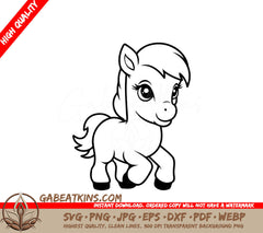 A Baby Pony SVG - Cute white horse character cartoon vector illustration Cute farm animal SVG
