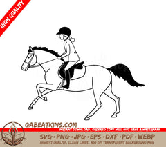 A Woman Riding A Horse SVG - Cute young rider rides a sports pony SVG