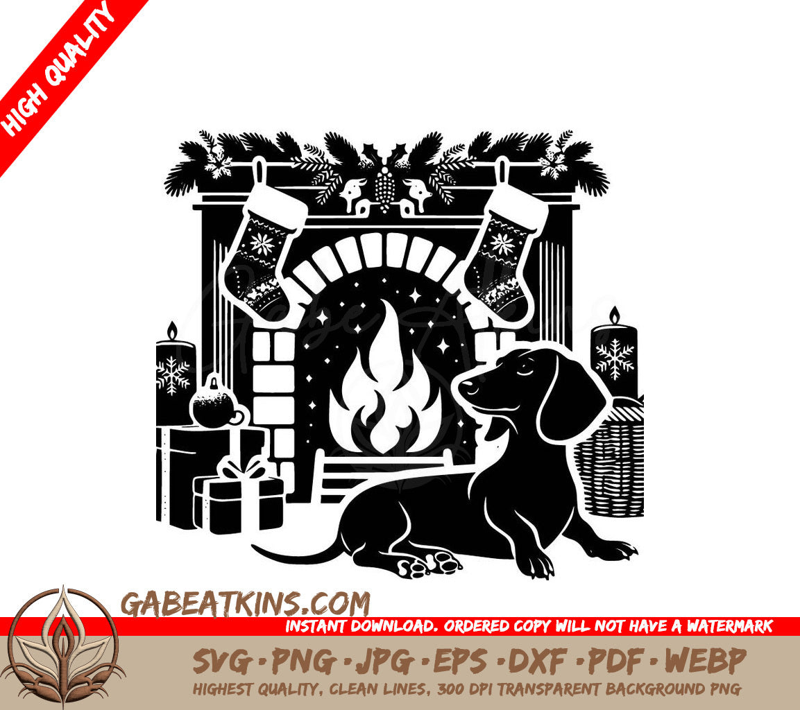 A Dachshund Laying In Front Of A Fireplace SVG - Dachshund by the Fire SVG