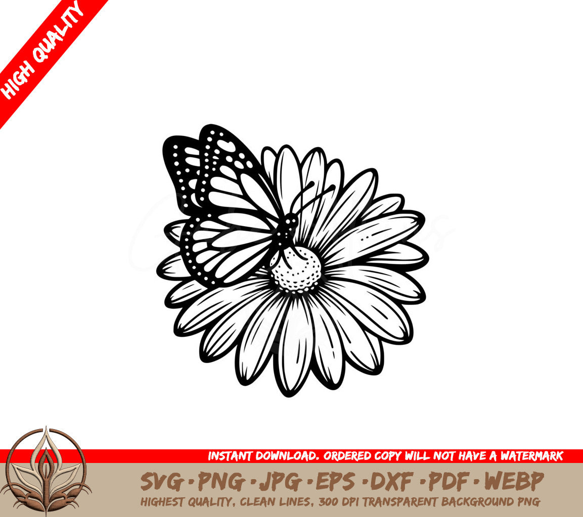 Daisy Butterfly SVG - Digital Product file (SVG, PNG, JPG, AI, PDF, DXF, EPS, WebP)