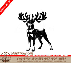 A Dog With Antlers And A Bow Tie SVG - Dapper Deer Doberman SVG