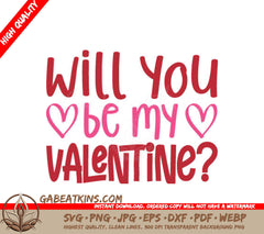 Will You Be My Valentine SVG Design - Valentines Day Poster SVG