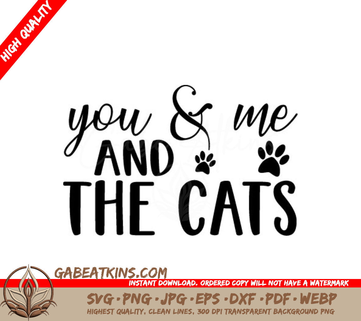 You, Me & The Cats SVG Design - Couple & Cat Lovers Poster SVG