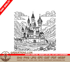 Castle Mountain Landscape SVG - Detailed Coloring Drawing SVG