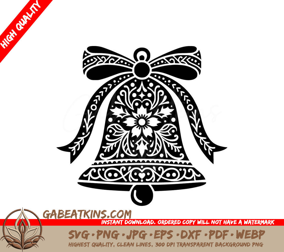 A Bell With A Bow SVG - Detailed Christmas Bell SVG