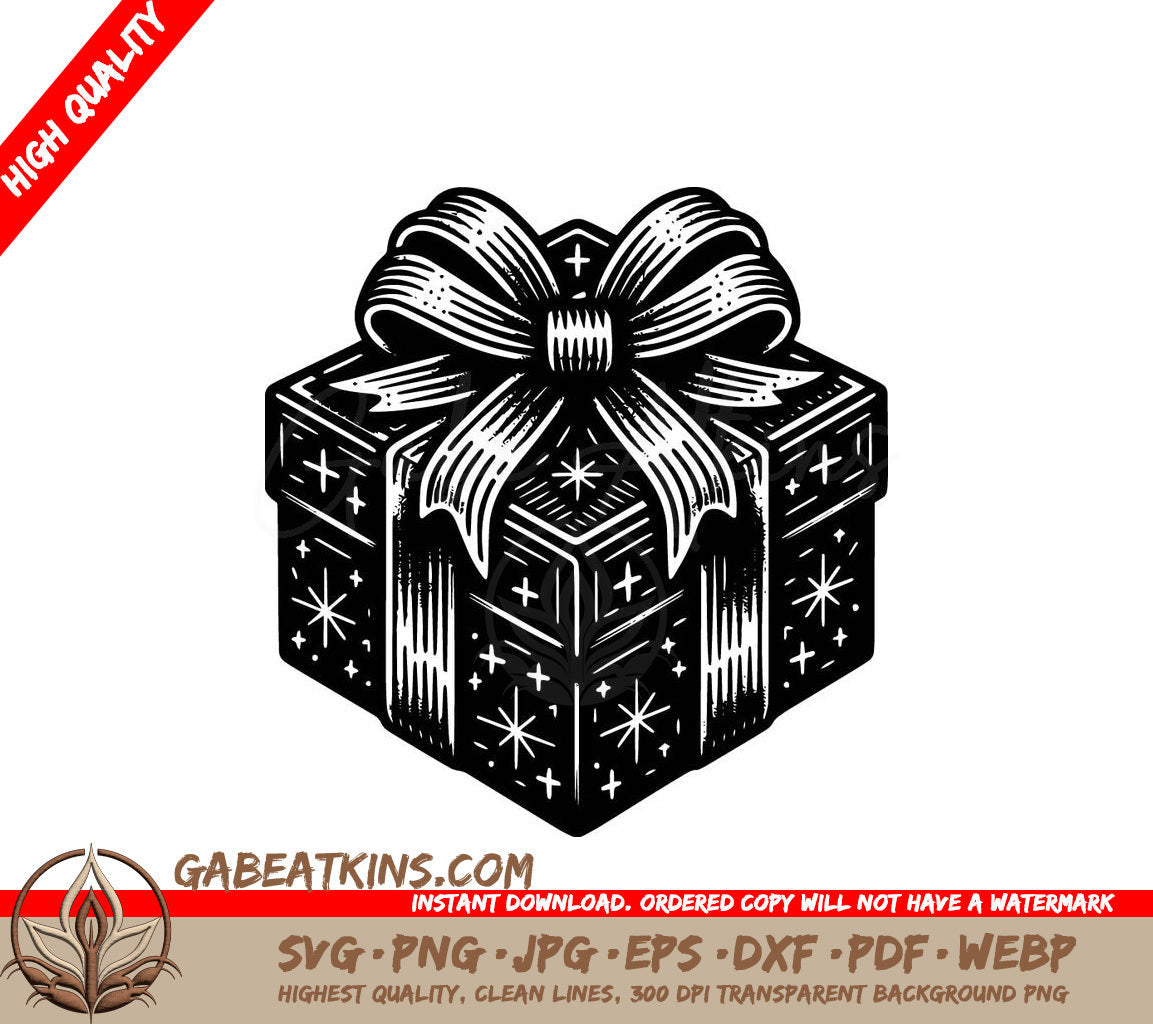 A Gift Box With A Bow SVG - Detailed Christmas Present SVG