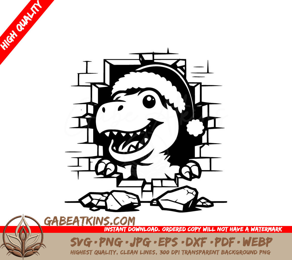 A Dinosaur Wearing A Santa Hat SVG - Dino Santa Breakout SVG