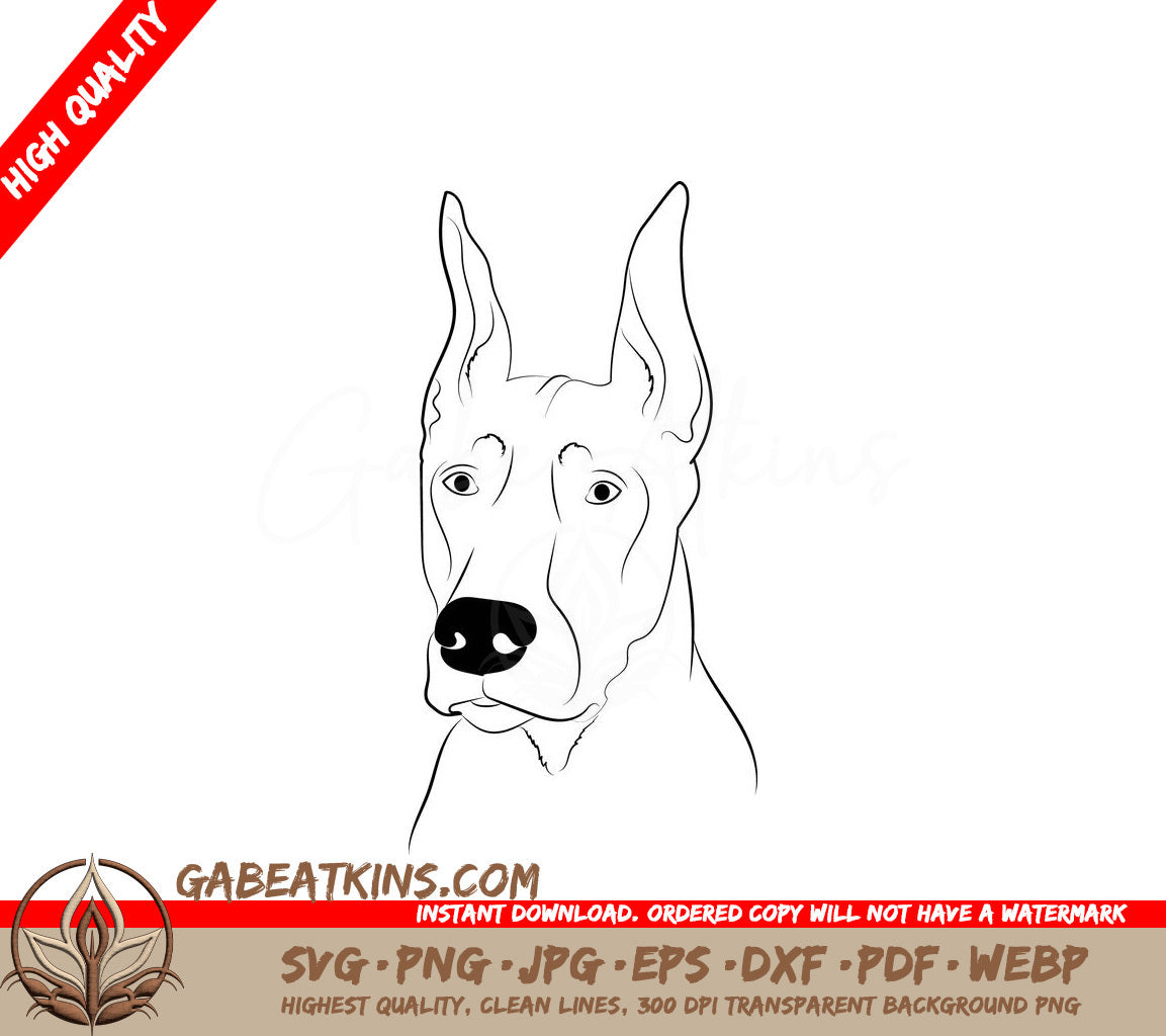 Doberman Face SVG - Drawing - Digital Download SVG