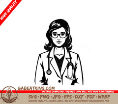 A Female Doctor With Glasses And A Stethoscope Around Her Neck SVG - Doctor with Stethoscope SVG