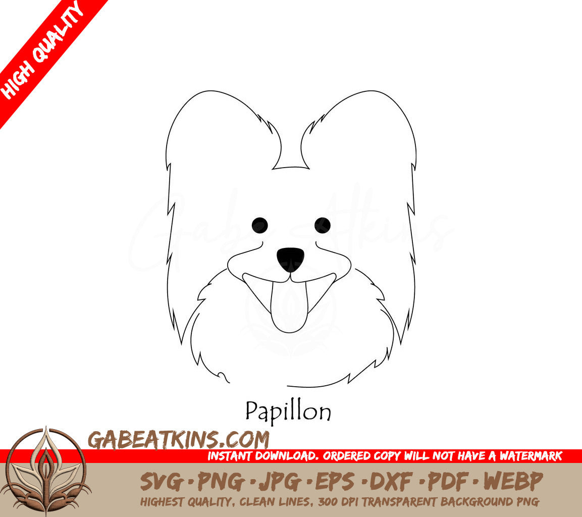 Papillon Dog SVG - Portrait Drawing SVG