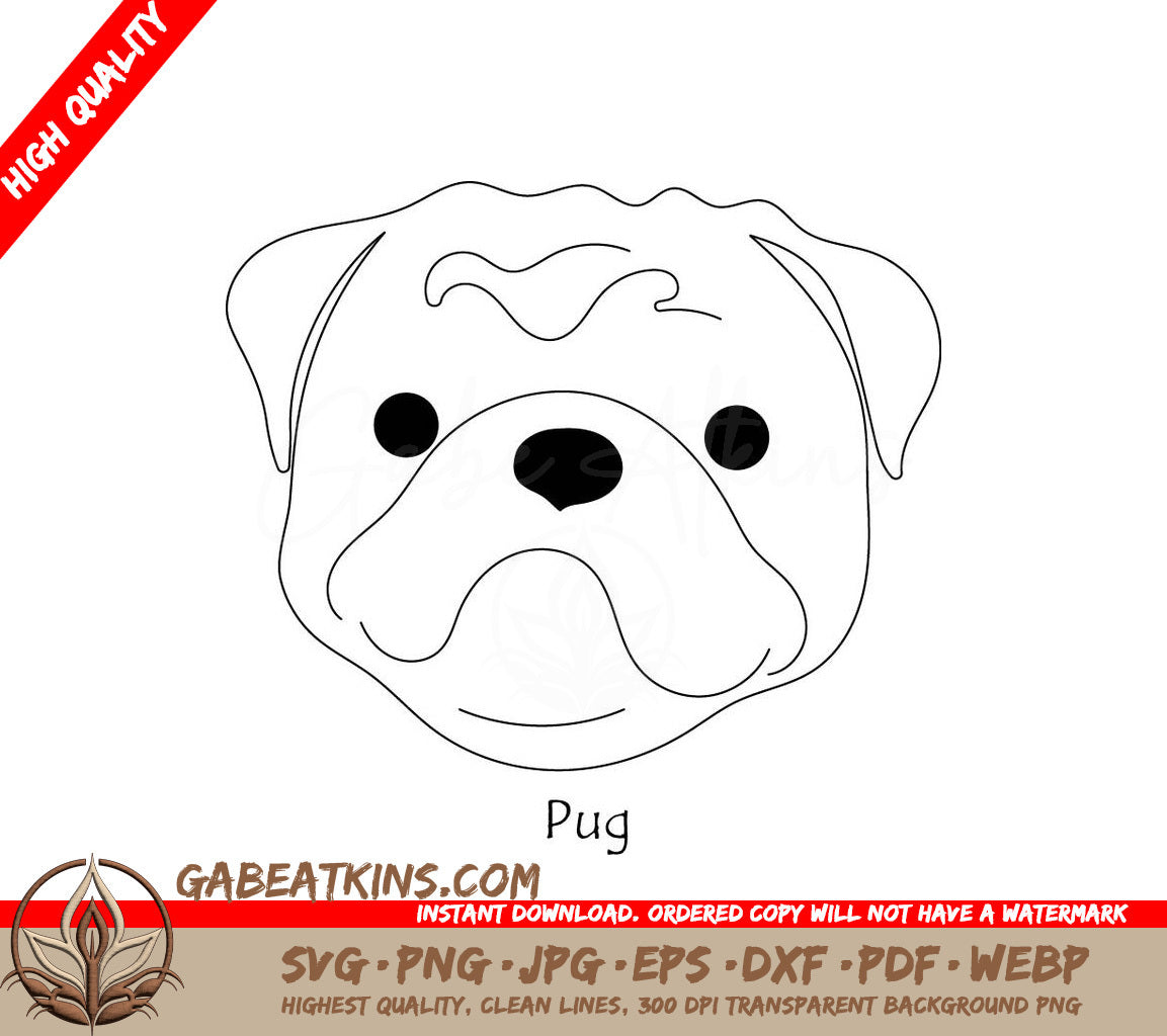 Pug Face SVG - Dog Breed Drawing SVG