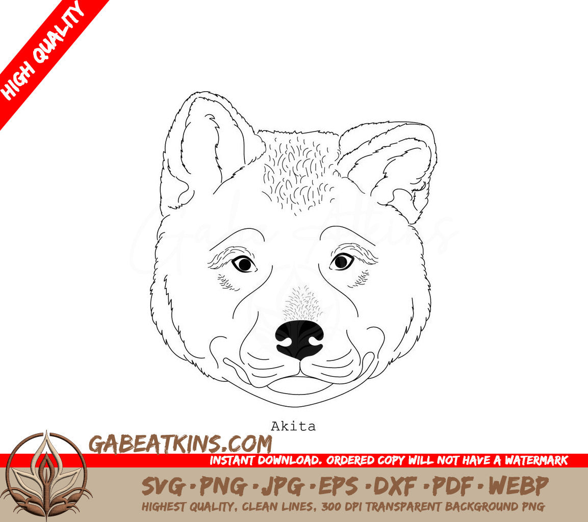 Akita Dog Breed Outline SVG - Drawing SVG
