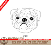 Pug Dog SVG - Outline Drawing SVG