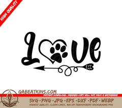 Love Heart Paw Print Arrow SVG - Dog Lover Design SVG