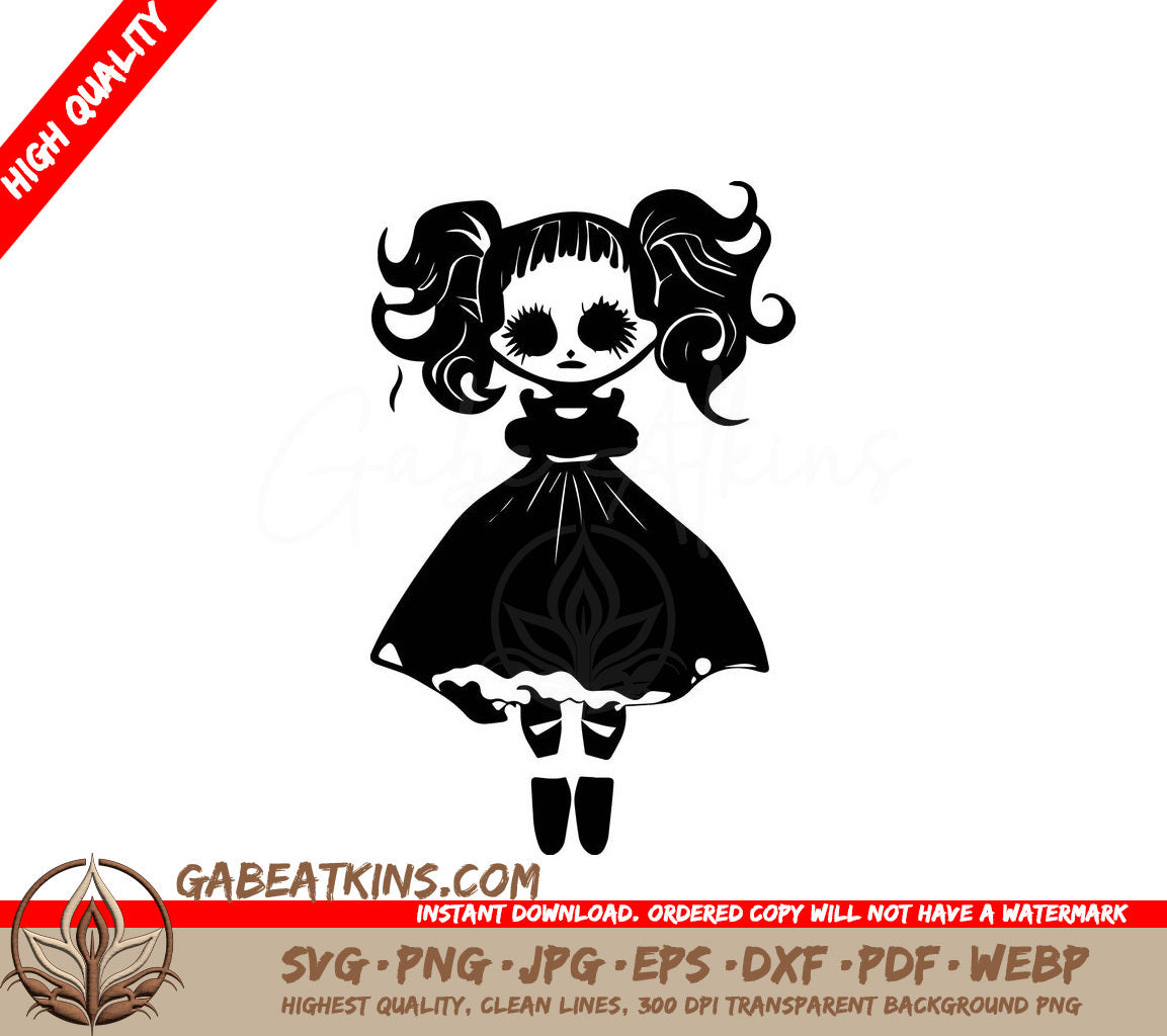 Girl in Dress SVG - Doll Tattoo Illustration SVG