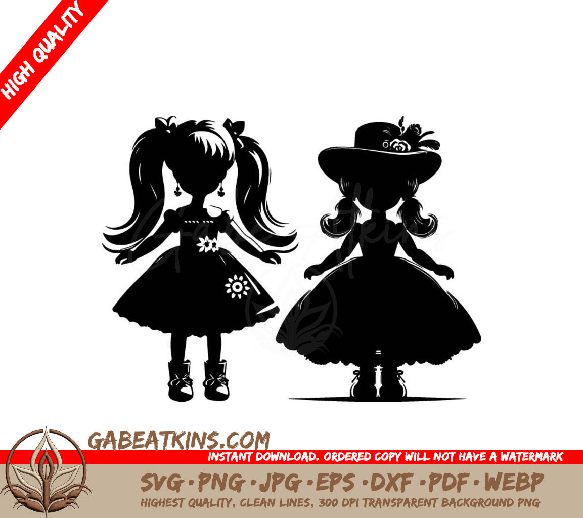 Girl in Dress and Hat SVG Silhouette - Doll Vector Graphic SVG