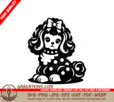 Poodle Silhouette SVG - Cute Dog Sitting with Bow SVG