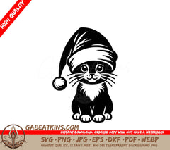 A Cat Wearing A Santa Hat SVG - Domestic Shorthair Santa Cat SVG