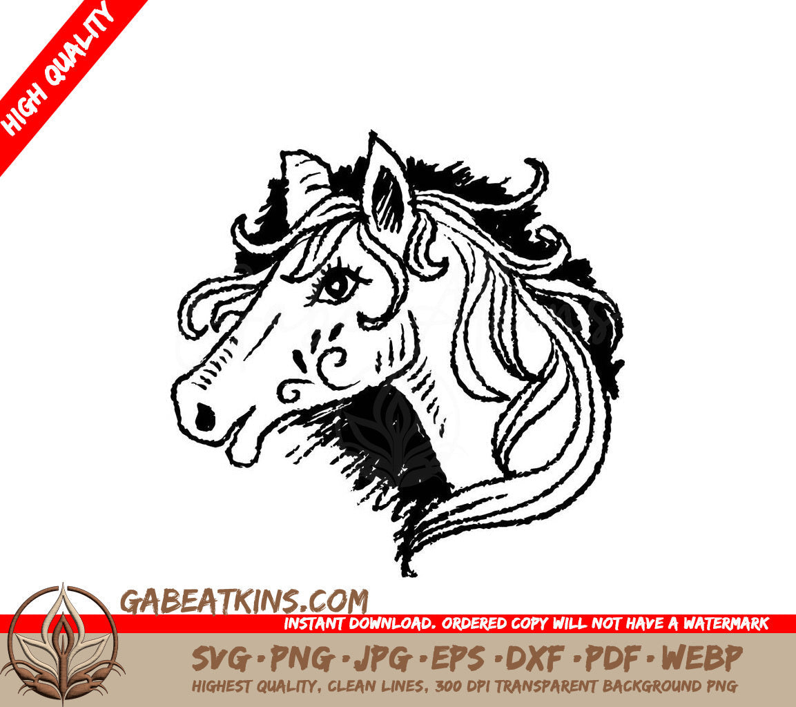 A Horses Head SVG - Doodle drawing decorative horse head illustration SVG
