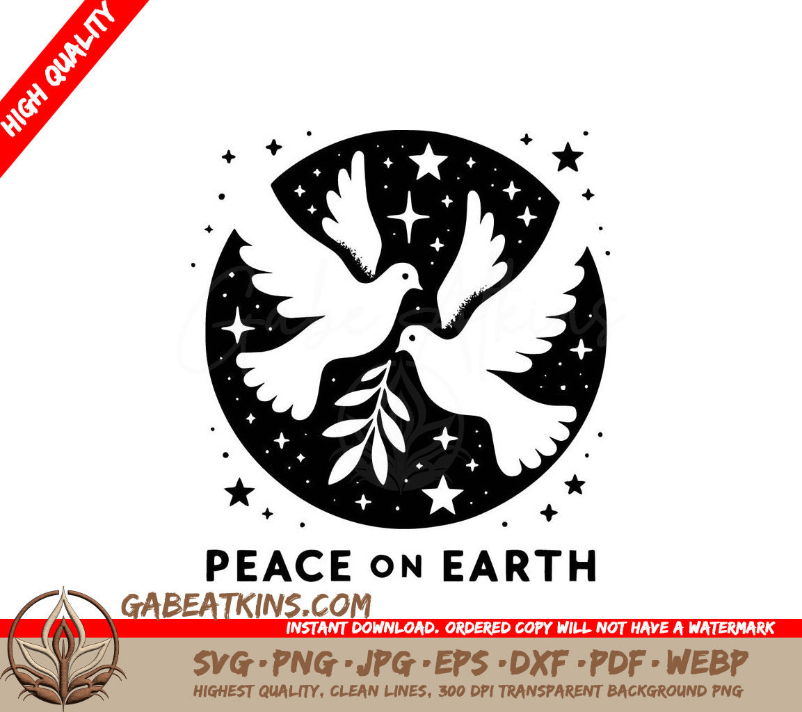 Two Doves With The Words Peace On Earth Below Them SVG - Doves of Peace SVG