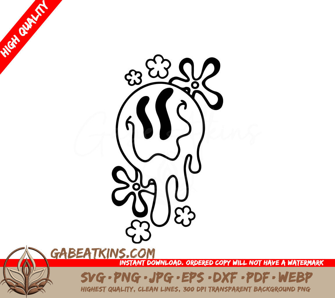 A Skull With Flowers Around It SVG - Drippy Smiley SVG SVG