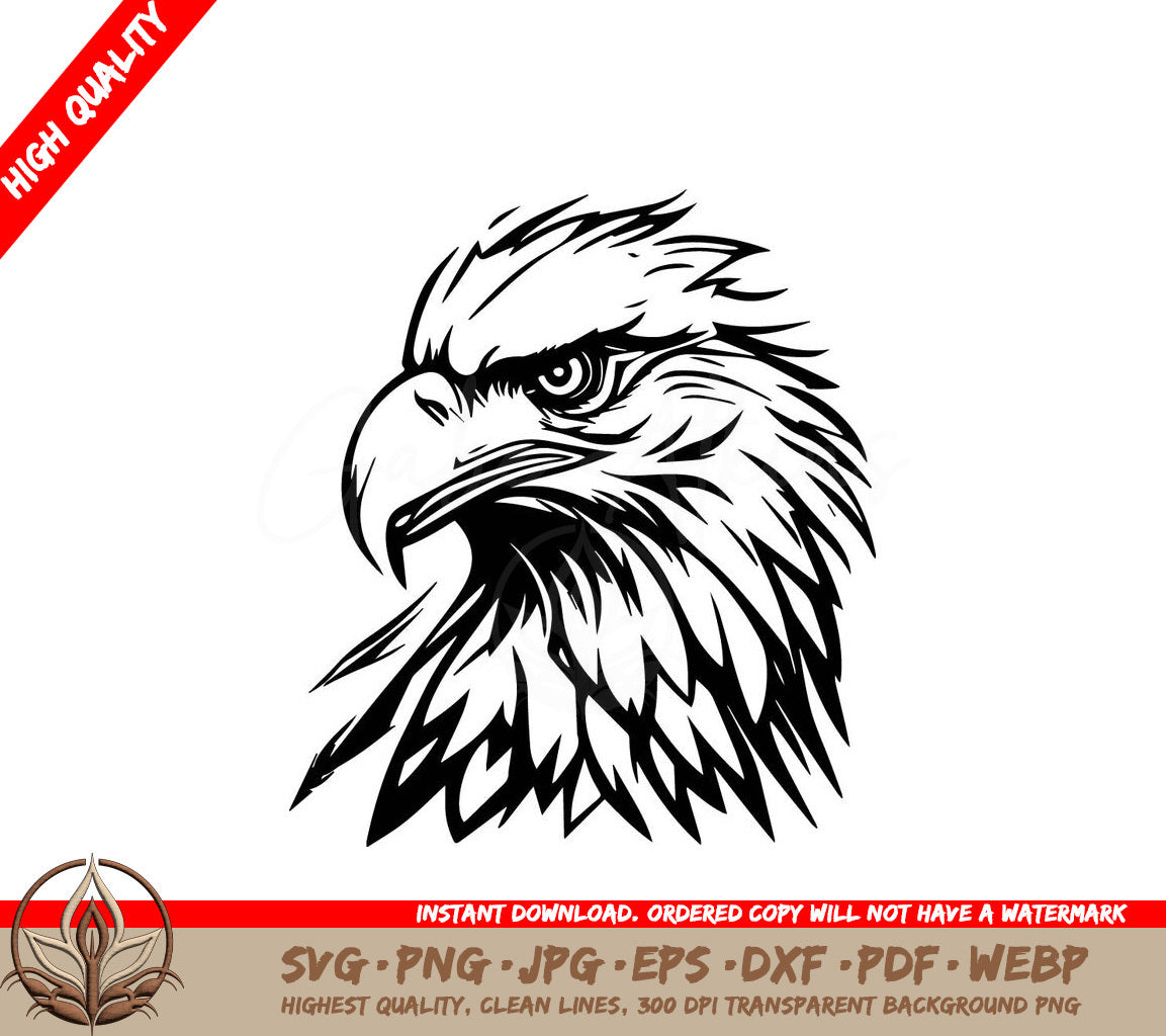 A Black And White Drawing Of An Eagle Head