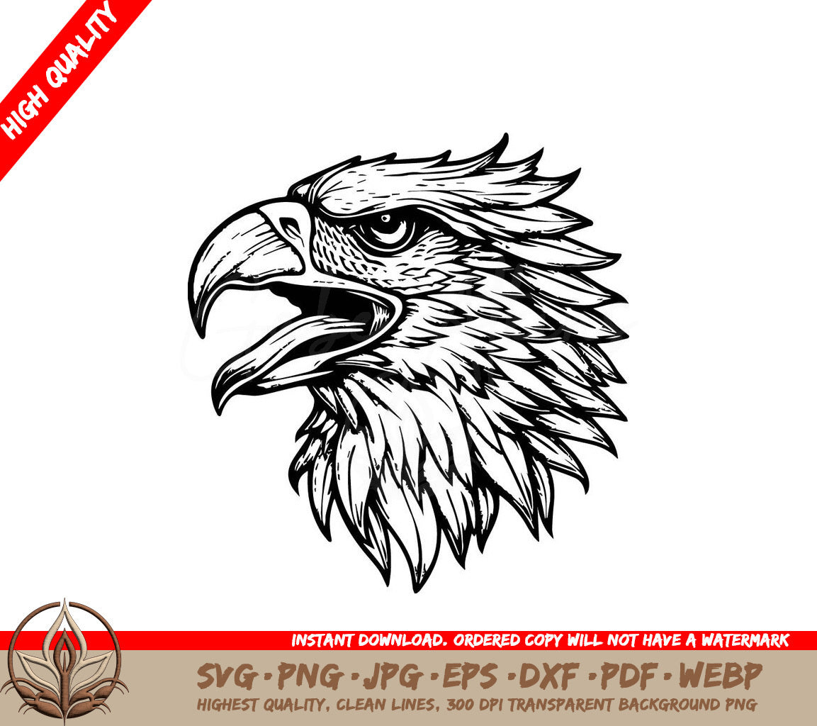 A Black And White Drawing Of An Eagle Head