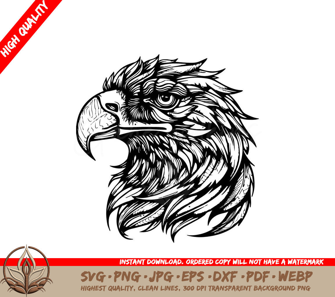 A Black And White Drawing Of An Eagle Head