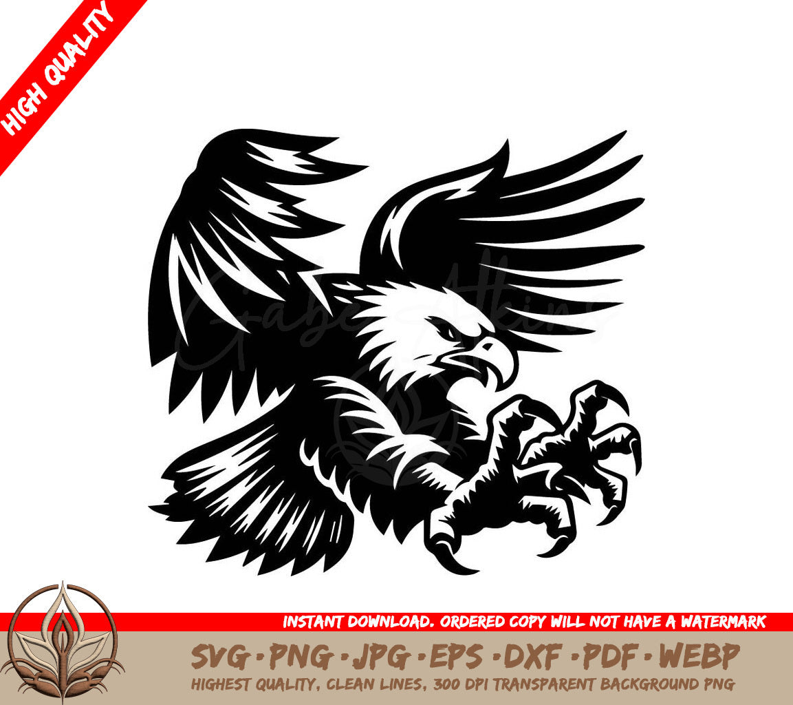 A Black And White Image Of An Eagle With Its Wings Spread