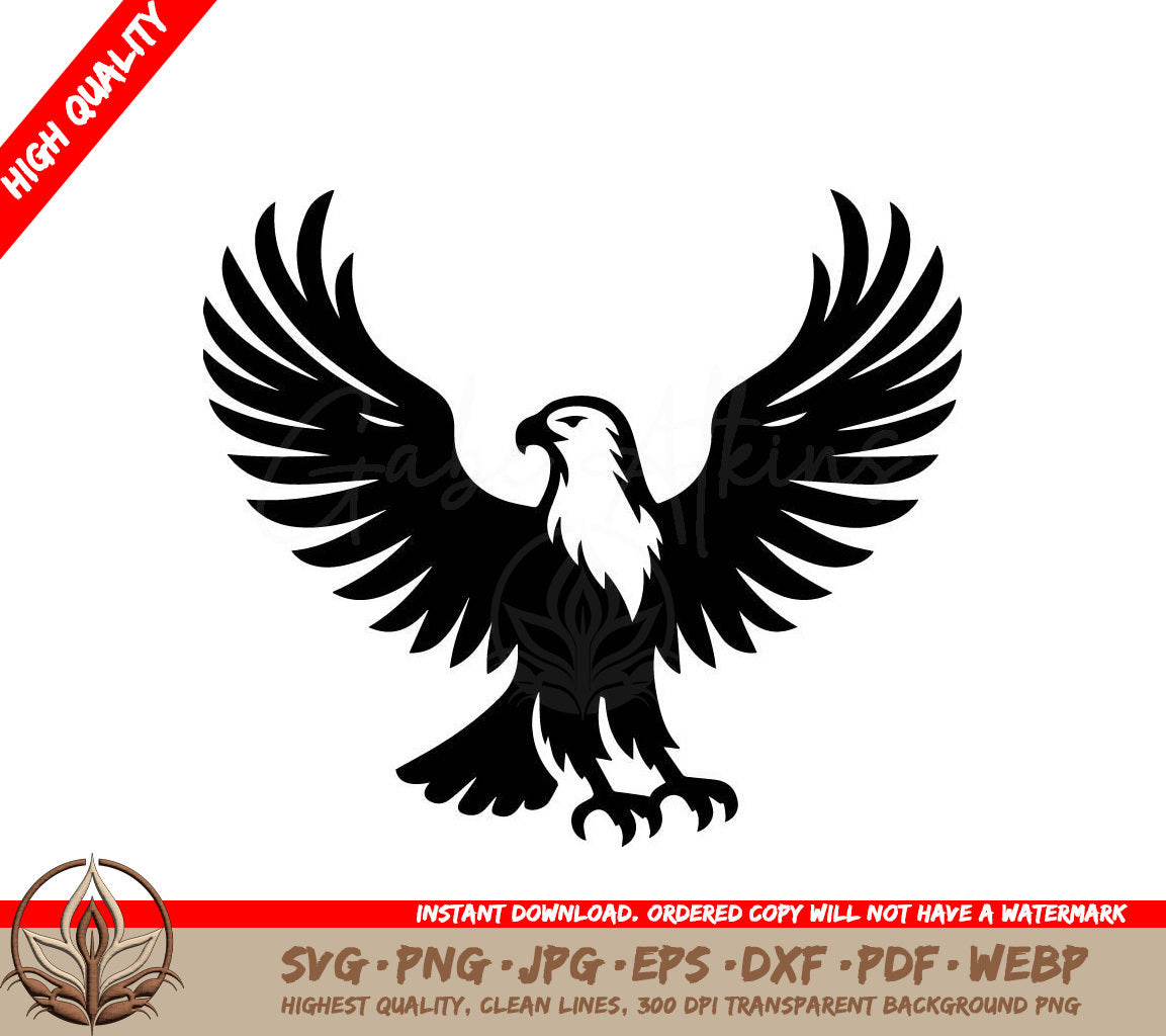 A Black And White Image Of An Eagle With Its Wings Spread