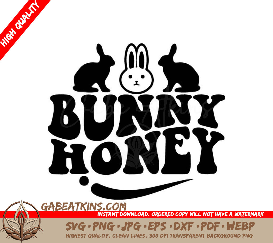 Bunny Honey Easter SVG Design - 3 Rabbits Typography T-Shirt Cricut SVG