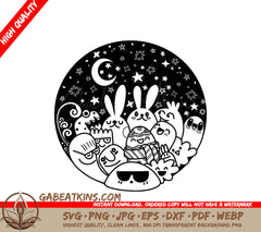 Cute Bunny & Ghost Easter SVG Circle Design with Flowers & Eggs SVG