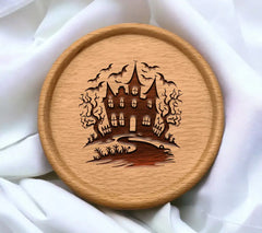 Haunted House SVG Drawing with Bats & Creepy Trees SVG