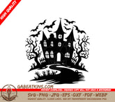 Haunted House SVG  Drawing with Bats & Creepy Trees SVG