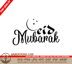 Eid Mubarak Crescent Moon & Stars Logo SVG SVG
