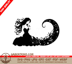 Dreamy Moonlit Silhouette Elegant Woman in Long Dress SVG SVG
