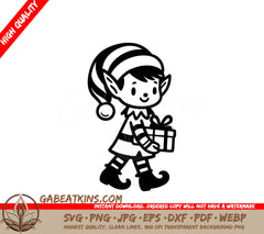 An Elf Holding A Gift SVG - Elf Gift Bearer SVG