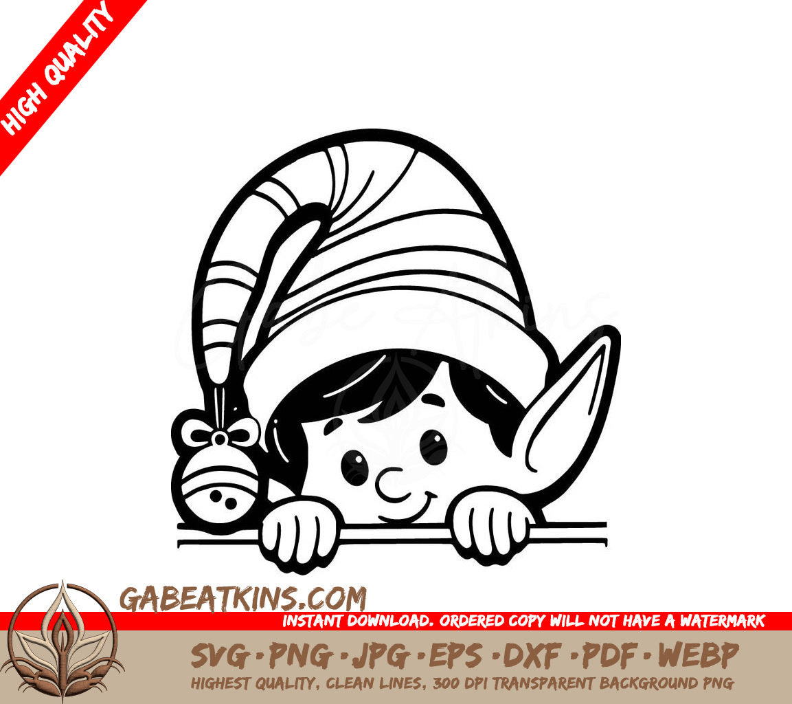 An Elf Peeking Over A Wall SVG - Elf Spy SVG