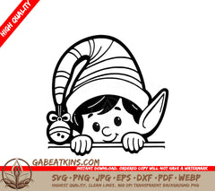 An Elf Peeking Over A Wall SVG - Elf Spy SVG