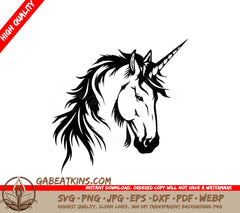 A Unicorn With A Long Mane SVG - Enchanting Unicorn Elegant Logo Vector Design in Black and White SVG