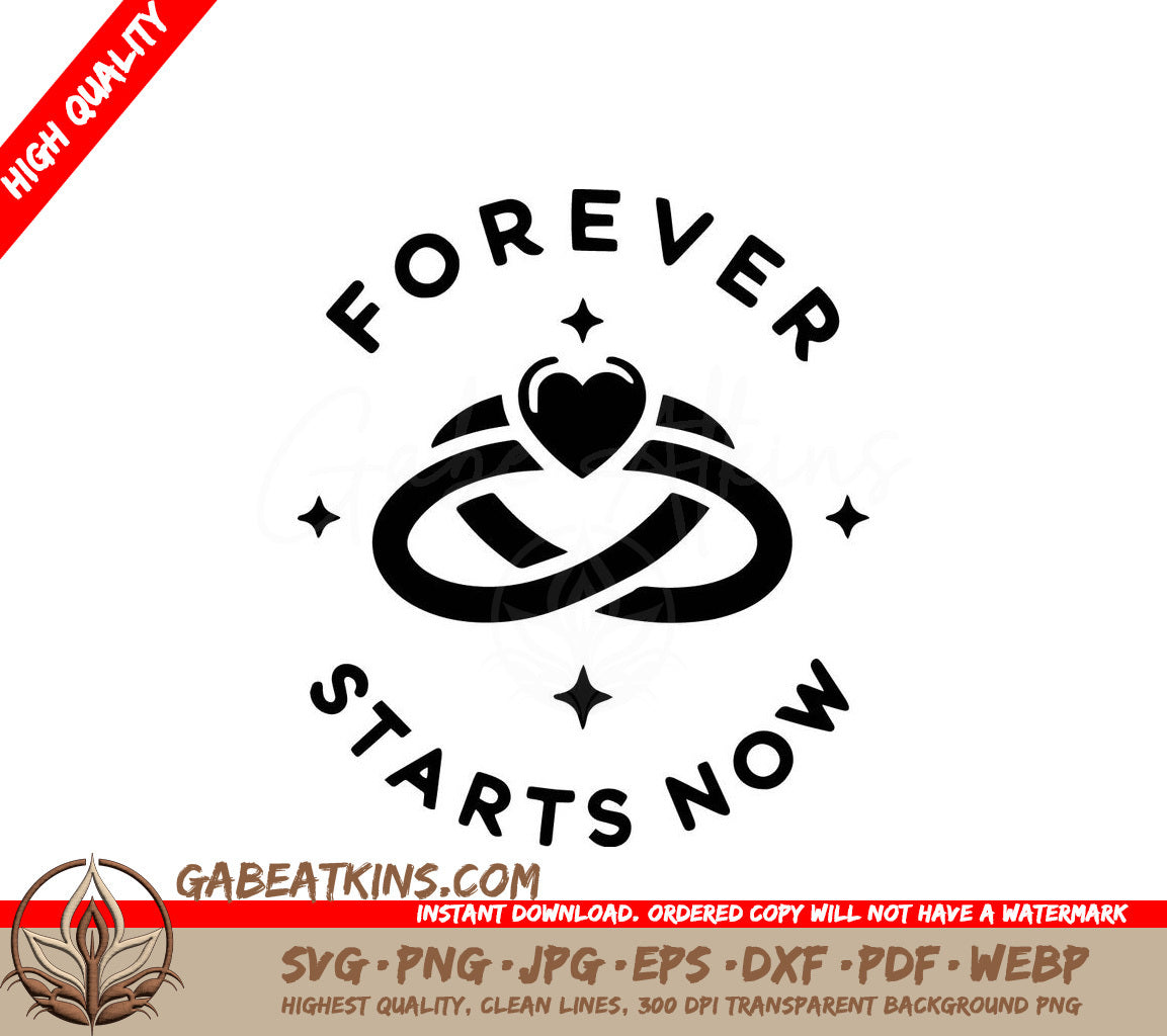 A Black And White Logo That Says Forever Starts Now SVG - Entwined Engagement Rings SVG