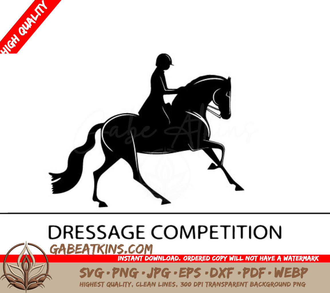 A Silhouette Of A Woman Riding A Horse In A Dressage Competition . SVG - Equestrian dressage logo design elegant stylized silhouette of a rider and a horse SVG