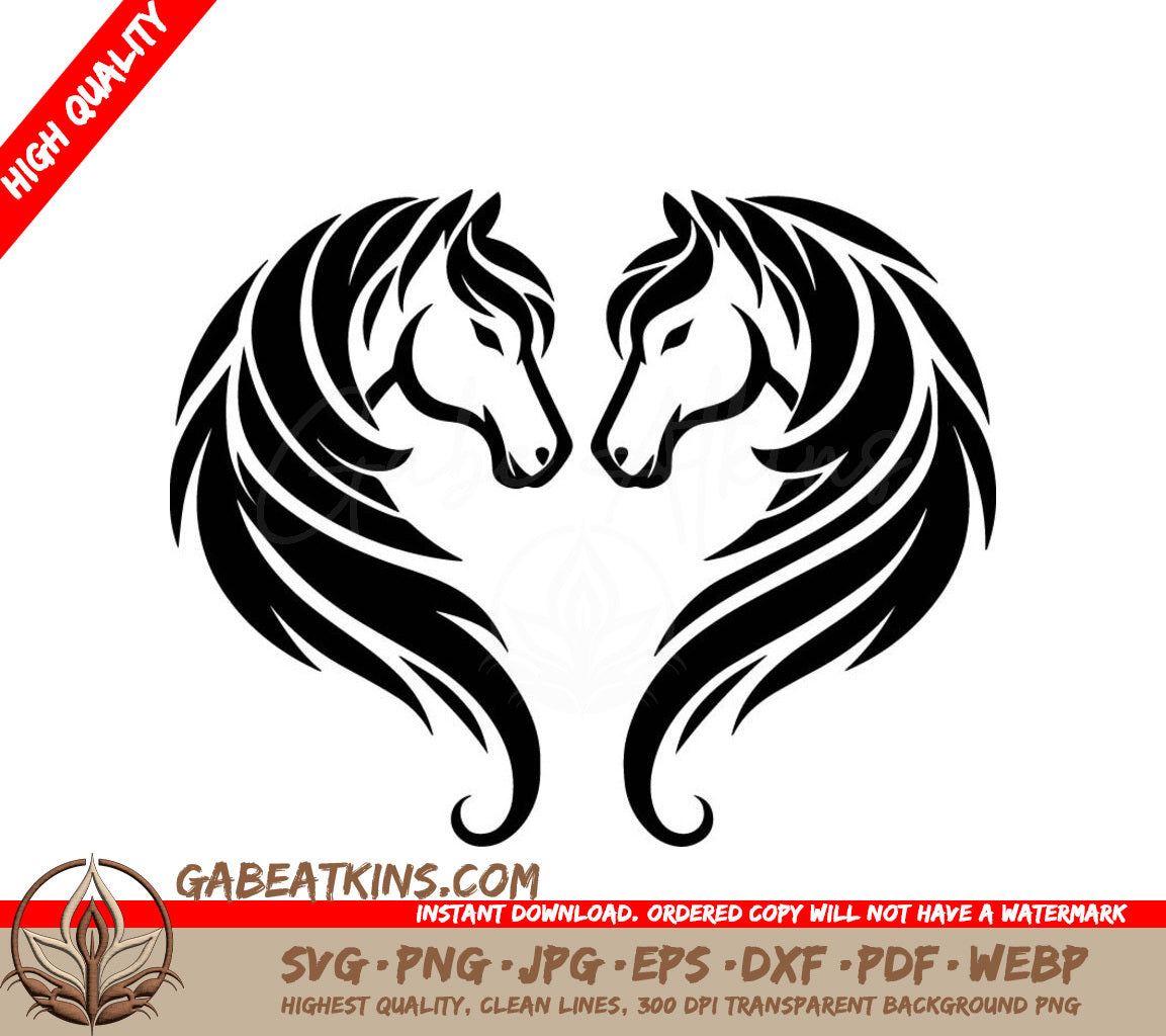 Two Horses On A White Background SVG - Equine Embrace SVG